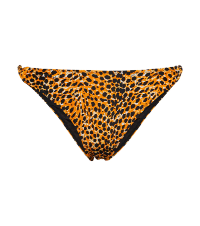 Ganni Printed Twist Bikini Bottoms In Bright Marigold