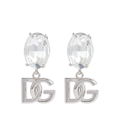 Dolce & Gabbana Dg Embellished Clip-on Earrings In Argento/palladio