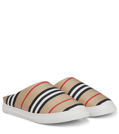 Burberry Icon Stripe Logo Mules Slippers Flats Woman In Archive Beige