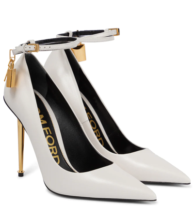 Tom Ford 105mm Padlock Leather Pumps In White