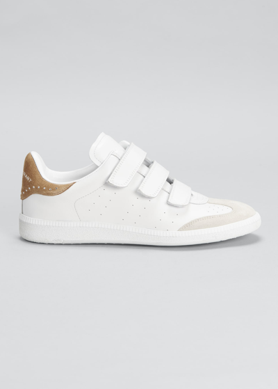 Isabel Marant Beth Mixed Leather Triple-grip Sneakers In White/comb