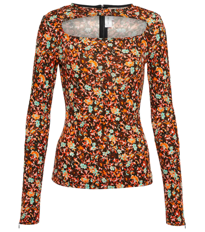 Victoria Beckham Floral Cutout Top In Brown/orange/turquoise