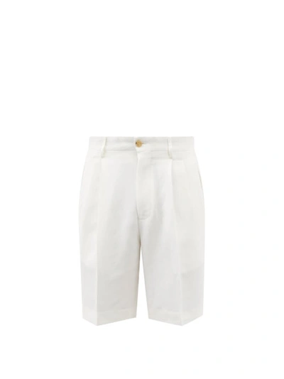 Umit Benan B+ Pleated Hopsack Shorts In White