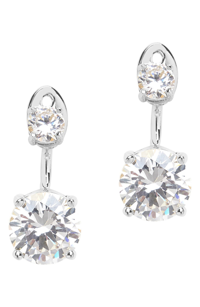 Sterling Forever Brilliant Cz Jacket Front & Back Stud Earrings In Silver