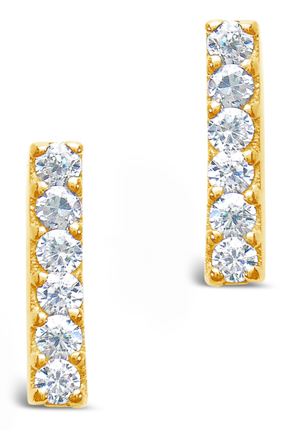 Sterling Forever 14k Gold Plated Sterling Silver Cz Bar Stud Earrings