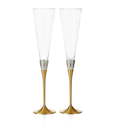 Wedgwood Set Of 2 With Love Toasting Flutes In Gold