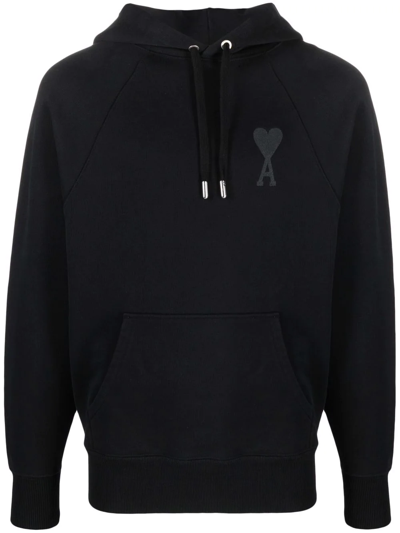 Ami Alexandre Mattiussi Ami De Coeur Organic Cotton Blend Hoodie In Black