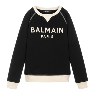 Balmain Kids' Cotton Sweatshirt With Logo In Black 1