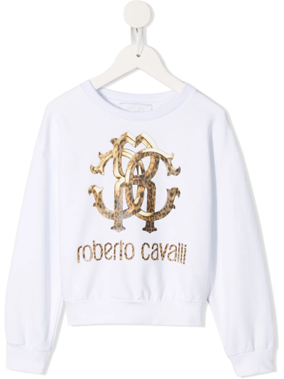 Roberto Cavalli Junior Kids' Leopard Logo Print Sweatshirt In White