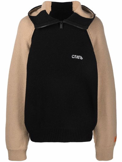 Heron Preston Contrast-sleeve Knitted Hoodie In Black