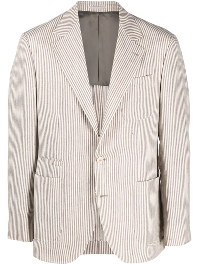Brunello Cucinelli Single-breasted Striped Blazer In Brown