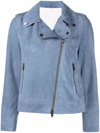 Brunello Cucinelli Womens Light Blue Leather Outerwear Jacket In Blue