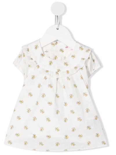 Bonpoint Babies' Floral-print Ruffle-neck Dress In White