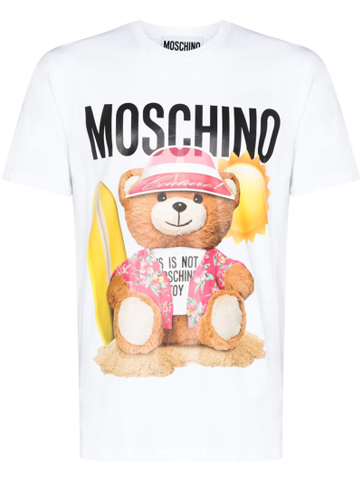 Moschino Teddy Bear Print Cotton T-shirt In White