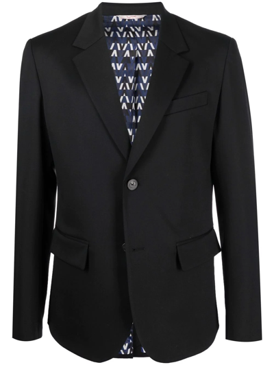 Valentino Single-breasted Virgin Wool-blend Blazer In Nero
