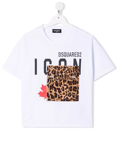 Dsquared2 Teen Leopard-pocket T-shirt In White