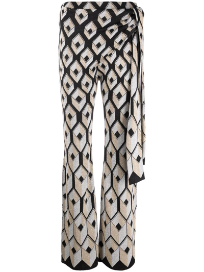 Paco Rabanne Geometric-jacquard Waist-tie Wide-leg Trousers In Black