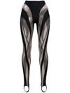 Mugler Spiral Tulle-panelled Jersey Leggings In Black