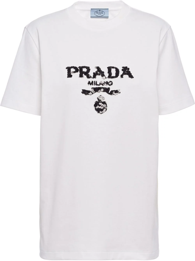 Prada Embroidered Interlock T-shirt In White