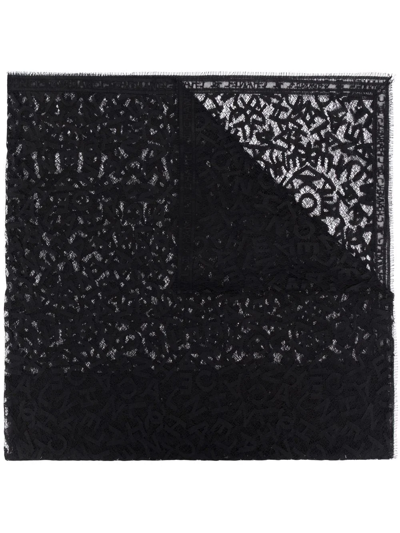 Pre-owned Chanel 2000s Logo-lettering Lace Silk Scarf In Black