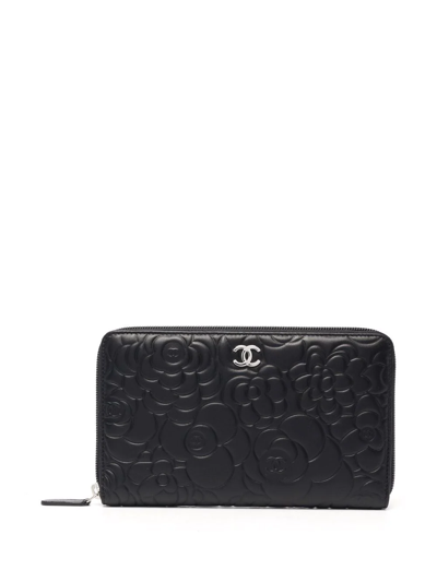 Pre-owned Chanel 2011 Cc Camélia Zip-around Wallet In Black