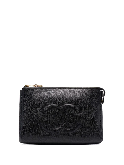 Pre-owned Chanel 1996 Cc Logo-embossed Clutch Bag In Black