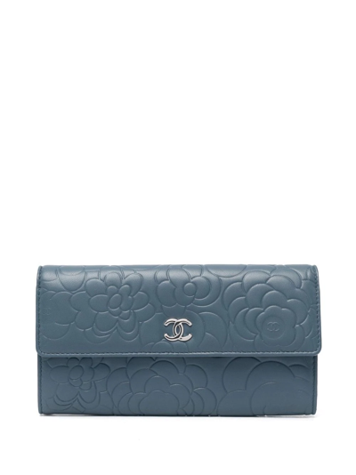 Pre-owned Chanel 2012 Cc Camélia Continental Wallet In Blue