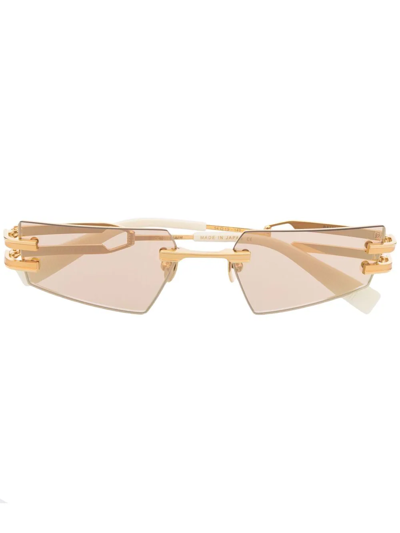 Balmain Eyewear 几何图案双镜脚太阳眼镜 In Gold