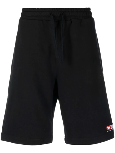 Diesel Logo Embroidered Cotton Sweat Shorts In Black