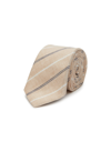 Brunello Cucinelli Regimental Stripe Linen Tie In Orange