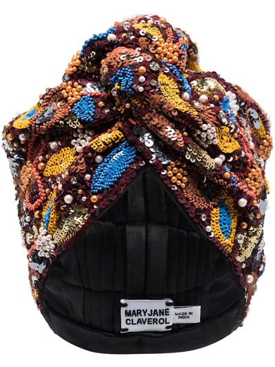 Mary Jane Claverol Multicolour Simone Turban With Sequins And Pearls In Multicolor