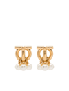 Ferragamo Gold Tone Gancini Pearl Stud Earrings In Gold