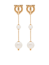 Ferragamo Double Pearl Gancini Pendant Earrings In Gold