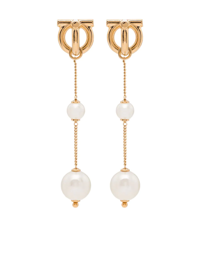 Ferragamo Gancini Pearl-embellished Drop Earrings In Gold