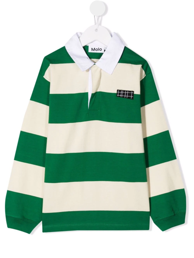 Molo Kids' Relz Jungle-stripe Polo Sweatshirt In Green