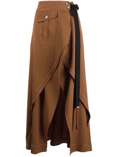 Self-portrait Draped Wrap Maxi Skirt In Brown