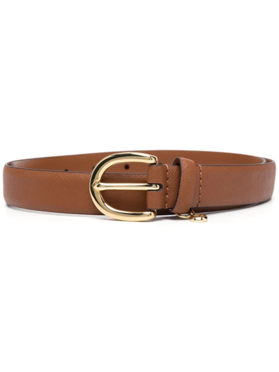 Ralph Lauren Logo Charm Buckled Belt In Brown
