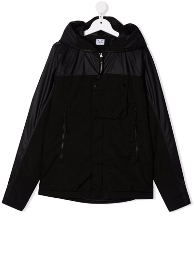 C.p. Company Teen Panelled Hooded Jacket In Black