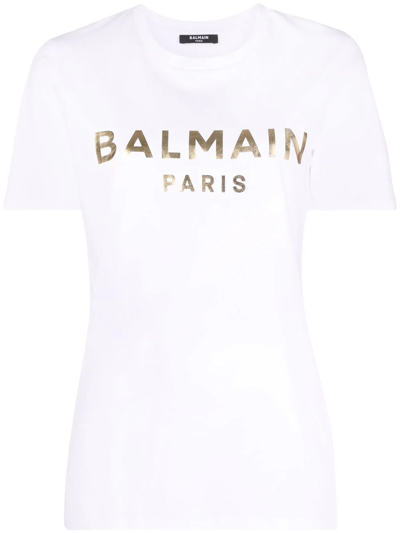 Balmain Foiled Logo-print Cotton T-shirt In White