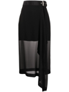 DION LEE SEMI-SHEER DRAPED SILK MIDI SKIRT