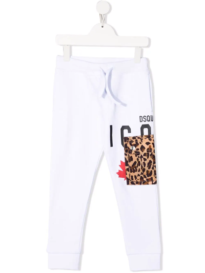 Dsquared2 Kids' Leopard-pocket Track Trousers In White