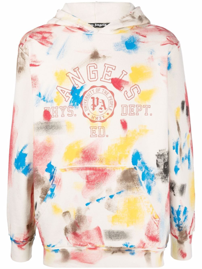 Palm Angels Painted College Logo-print Hoodie In Off White Red
