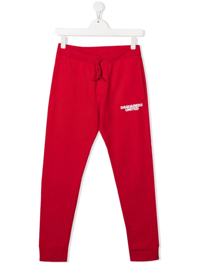 Dsquared2 Kids' Logo-print Cotton Track Trousers In Red