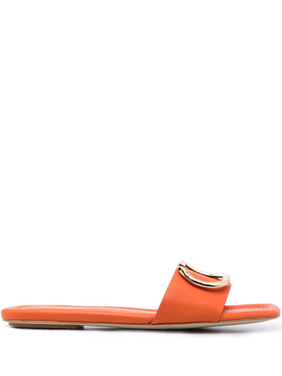 Twinset Slide Sandals In Smooth Leather In Orange