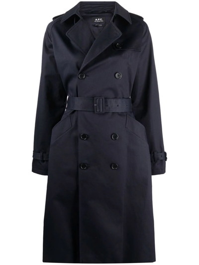 Apc Greta Cotton Trench Coat In Iak - Dark Navy Blue