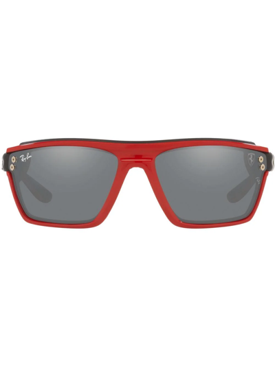 Ray Ban X Scuderia Ferrari Rectangle-frame Sunglasses In Red