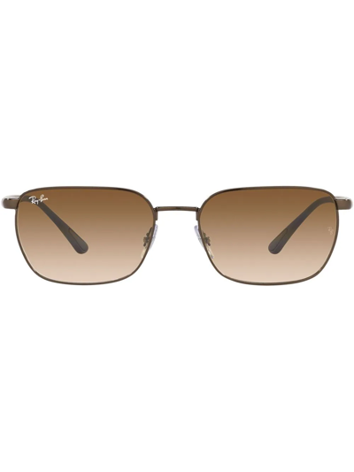 Ray Ban Rectangle-frame Metal Sunglasses In Brown | ModeSens