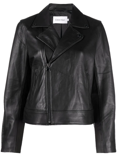 Calvin Klein Logo-patch Biker Jacket In Black