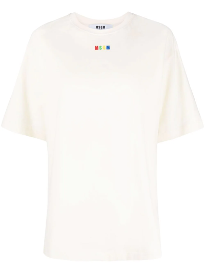 Msgm Logo-print T-shirt In Neutrals