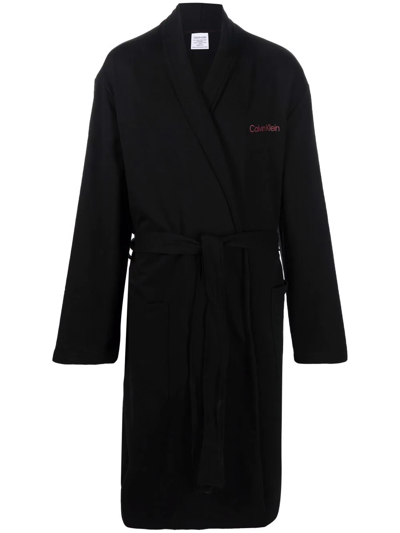 Calvin Klein Logo-print Lounge Dressing Gown In Black